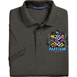 Autism Acceptance Retro Style Puzzle Piece on Heather Charcoal Polo Shirt
