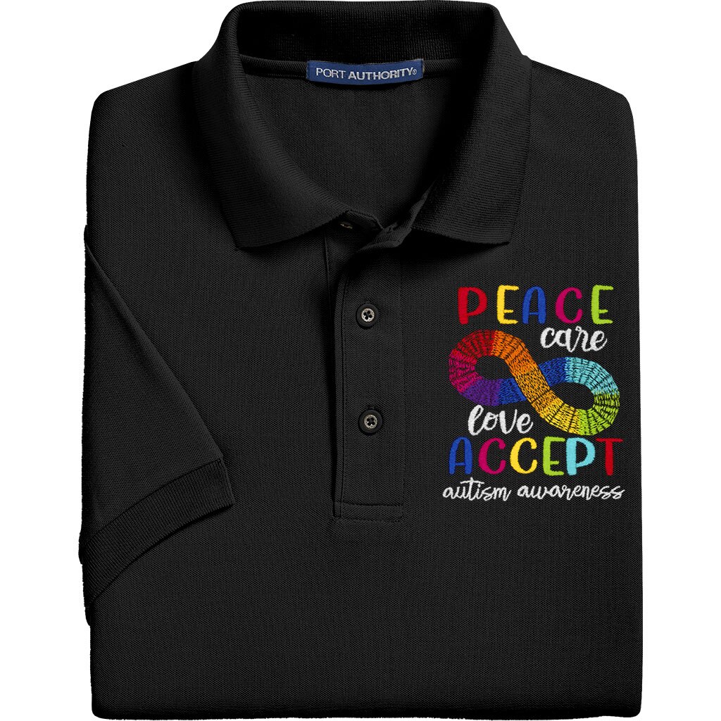 Embroidered Autism Awareness Polo Shirts in Black