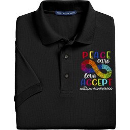 Embroidered Autism Awareness Polo Shirts in Black