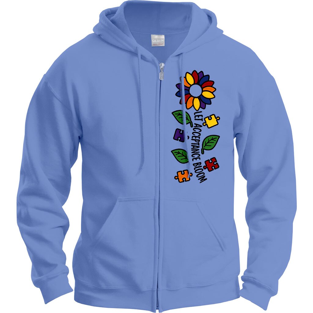 Let Autism Acceptance Bloom on Blue Zip Hooded Sweatshirt